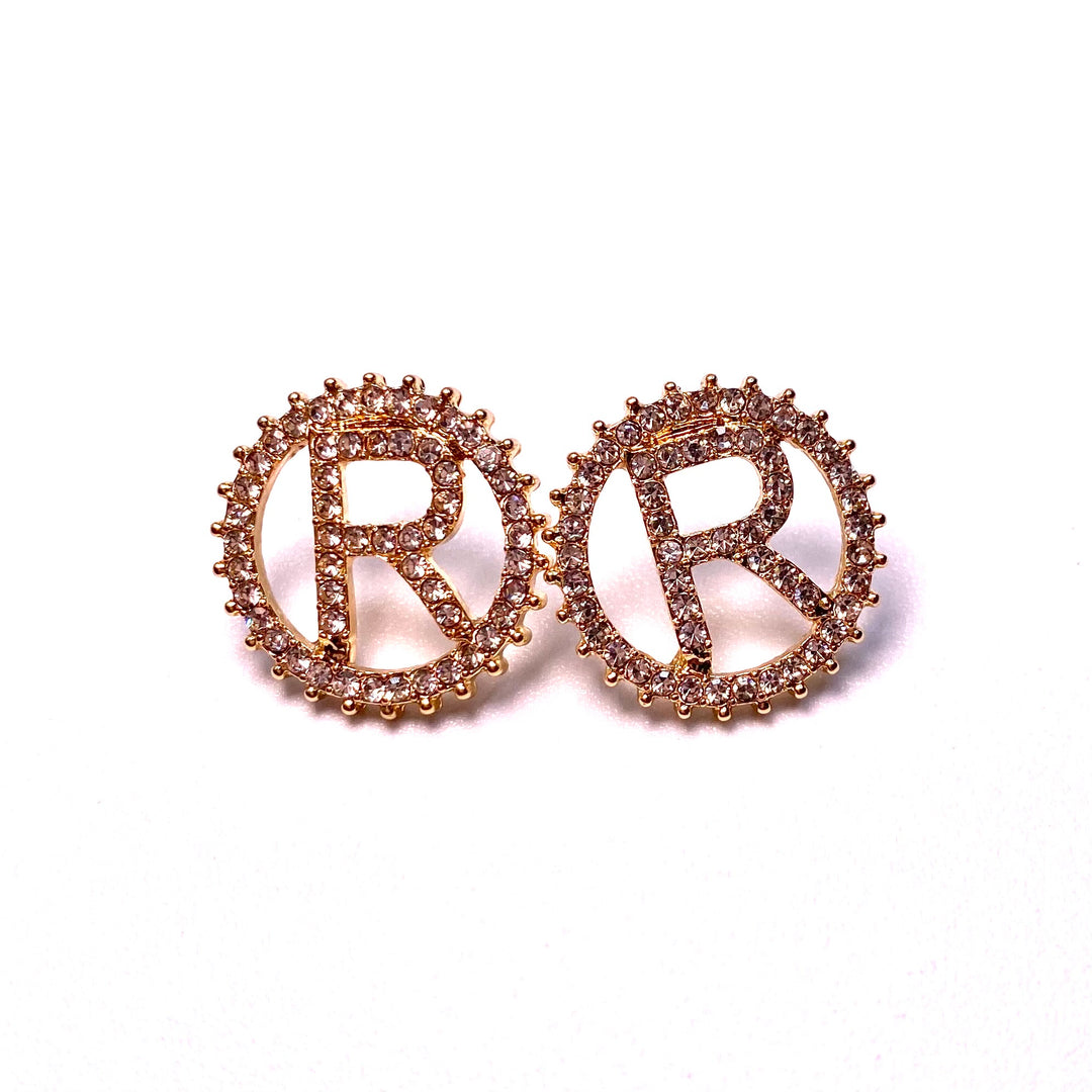 Earring Rhinestone Initial Letter Gold Clear