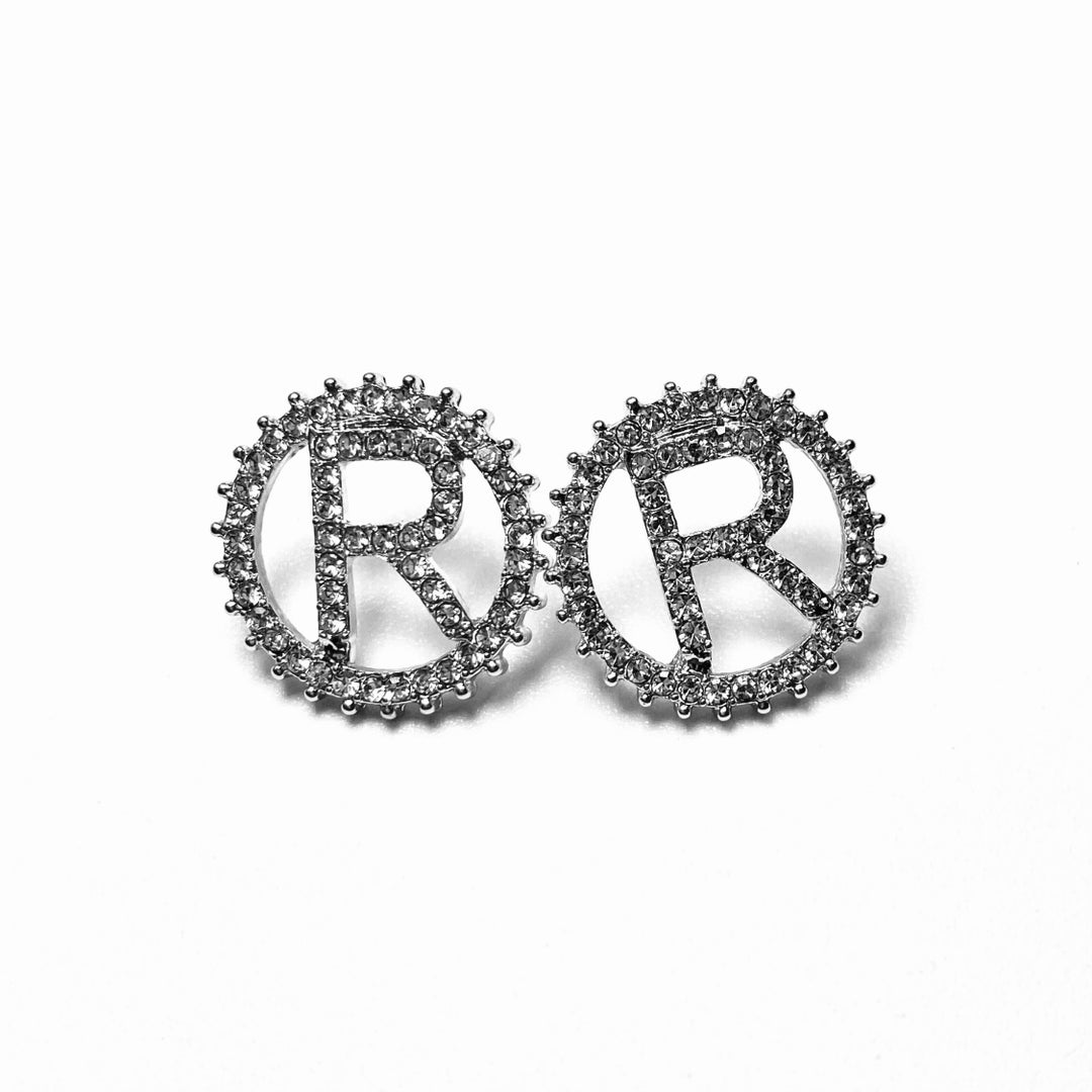 Earring Rhinestone Initial Silver Clear