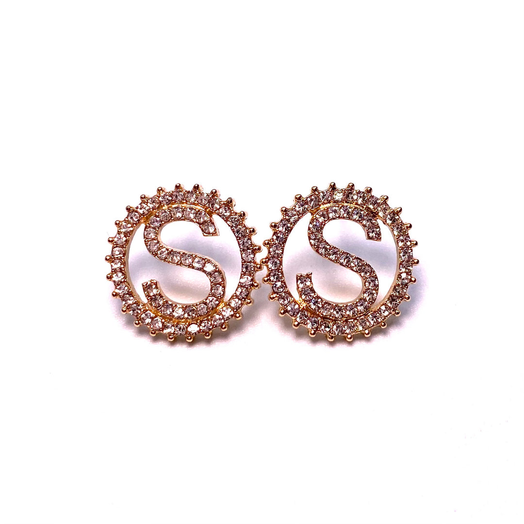 Earring Rhinestone Initial Letter Gold Clear