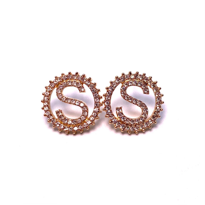 Earring Rhinestone Initial Letter Gold Clear