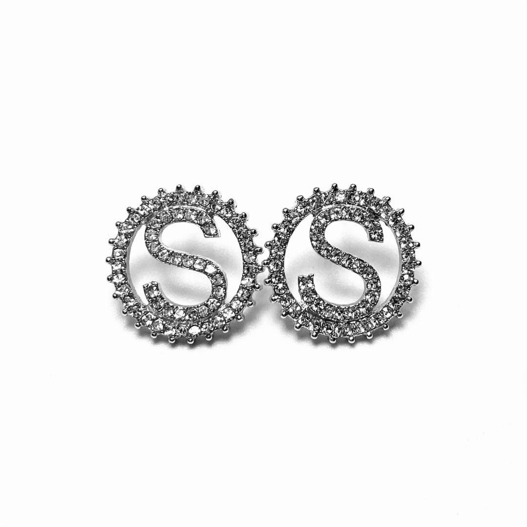 Earring Rhinestone Initial Silver Clear