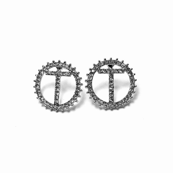 Earring Rhinestone Initial Silver Clear