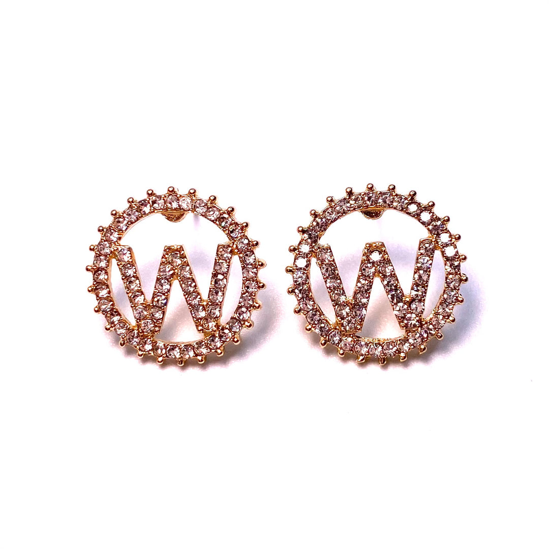 Earring Rhinestone Initial Letter Gold Clear