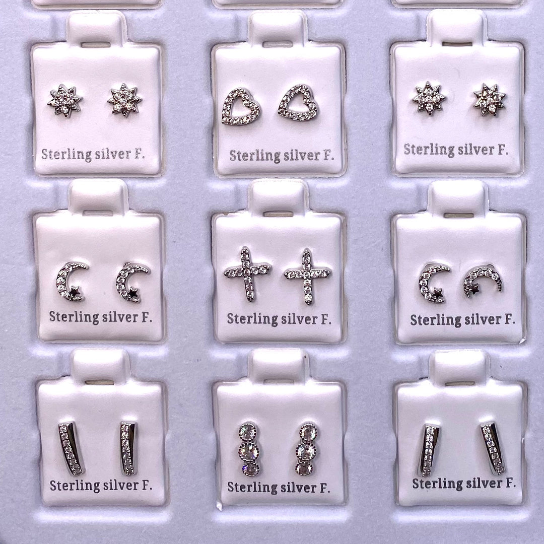 Earring Stud Mix 36 pair Silver DISPLAY