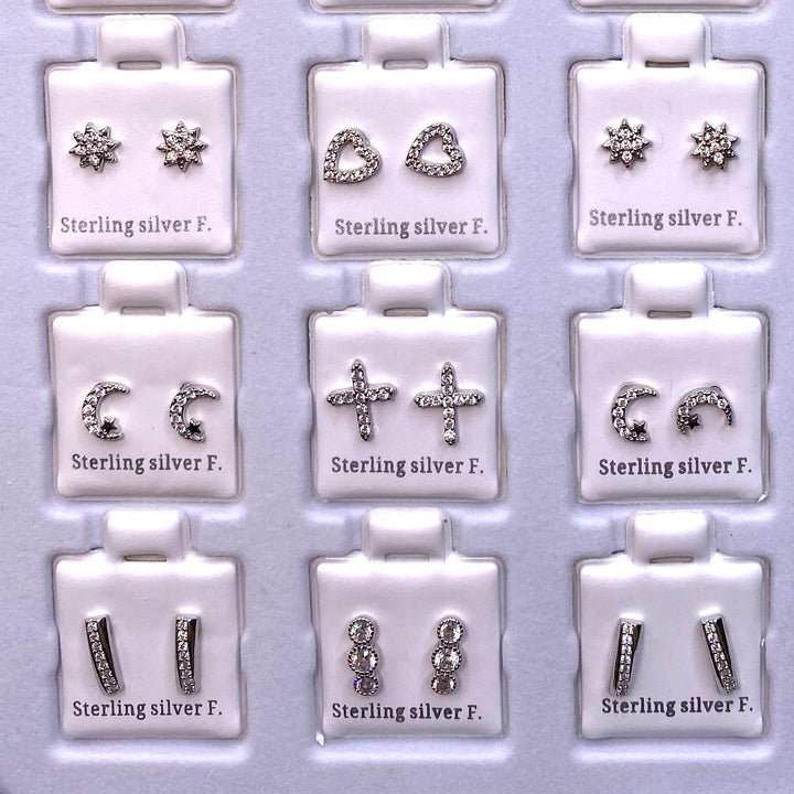 Earring Stud Mix 36 pair Silver DISPLAY