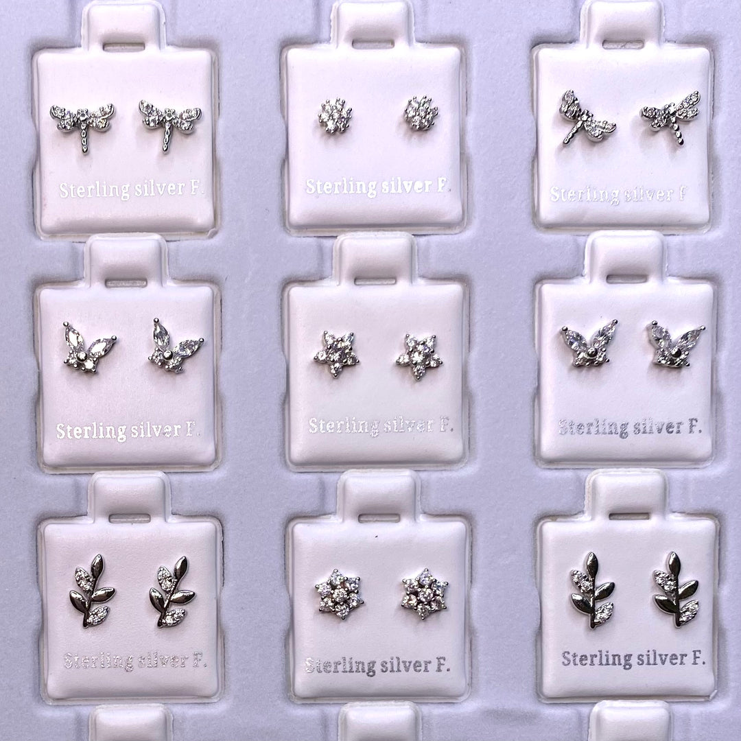 Earring Stud Mix 36 pair Silver DISPLAY