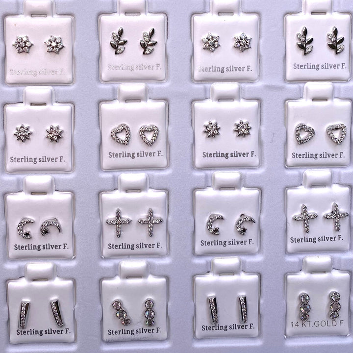 Earring Stud Mix 36 pair Silver DISPLAY