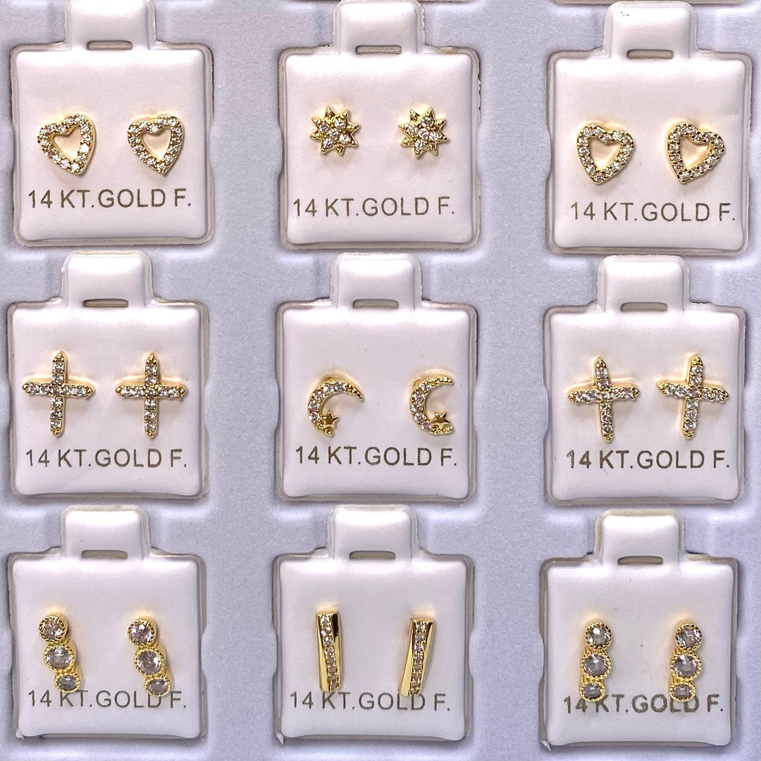 Earring Stud Mix 36 pair Gold DISPLAY