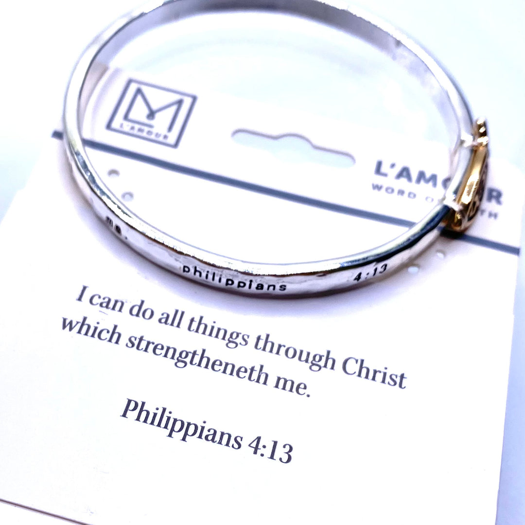 Bracelet Metal Christian Philippians 4:13 Fish Two Tone