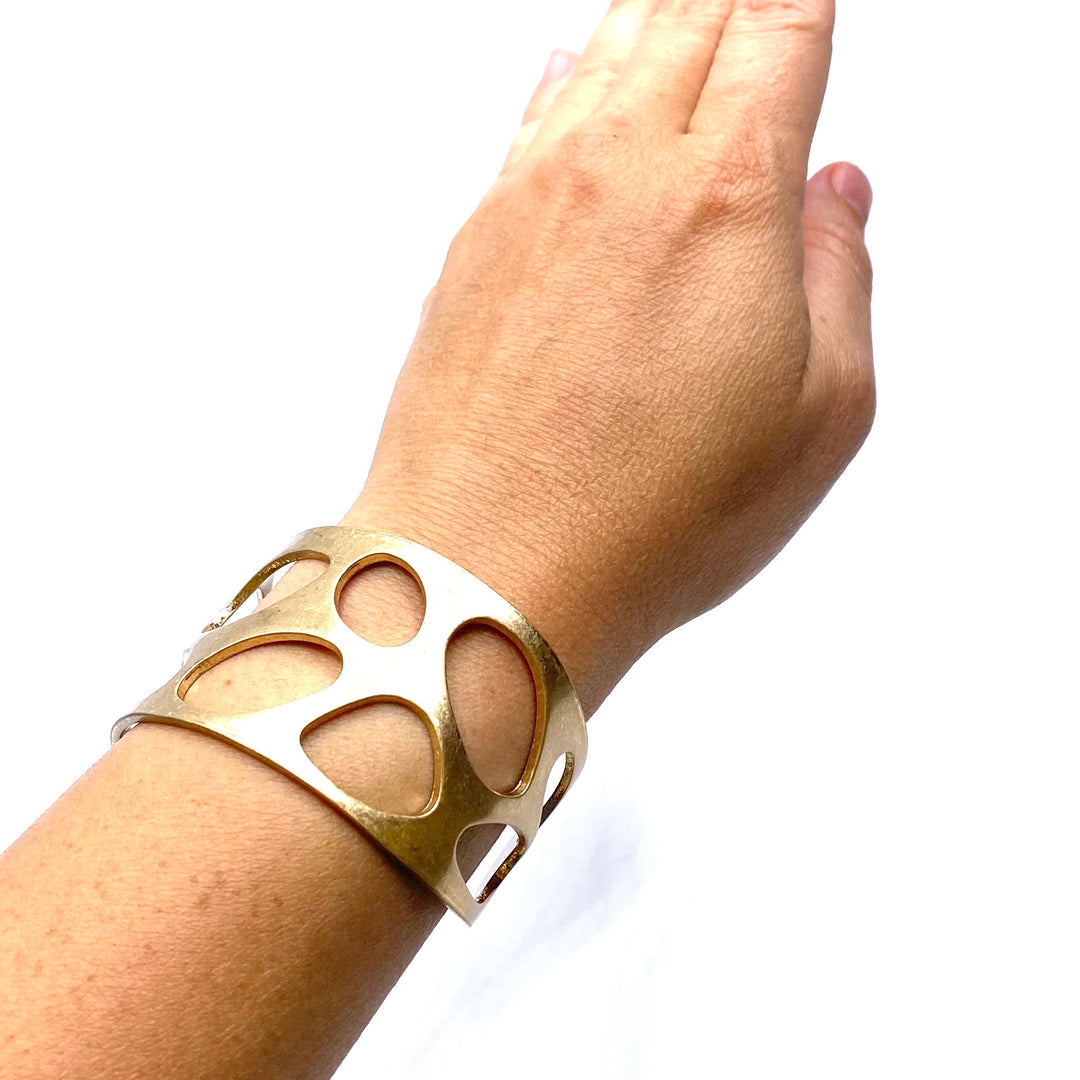 Bracelet Metal Cuff Destressed Gold Cut Out