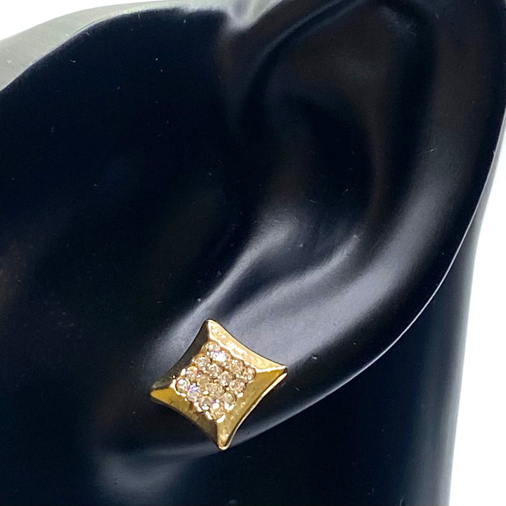 Earring Stud Metal Rhinestone Square