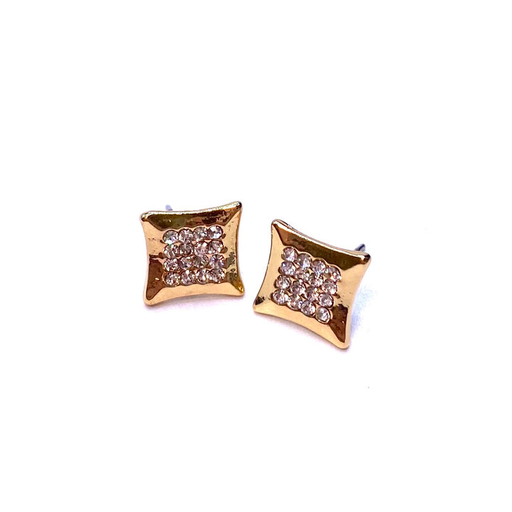 Earring Stud Metal Rhinestone Square