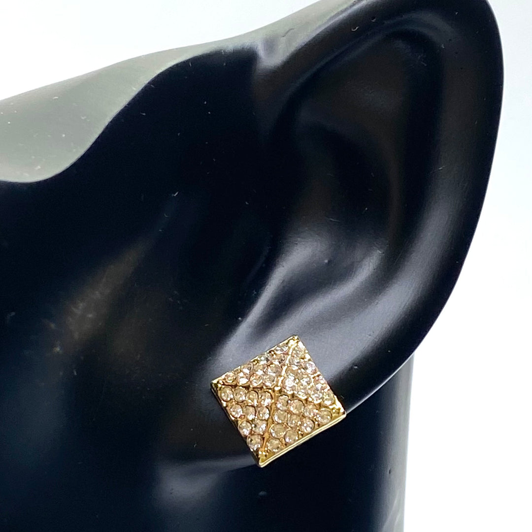 Earring Stud Metal Rhinestone Square