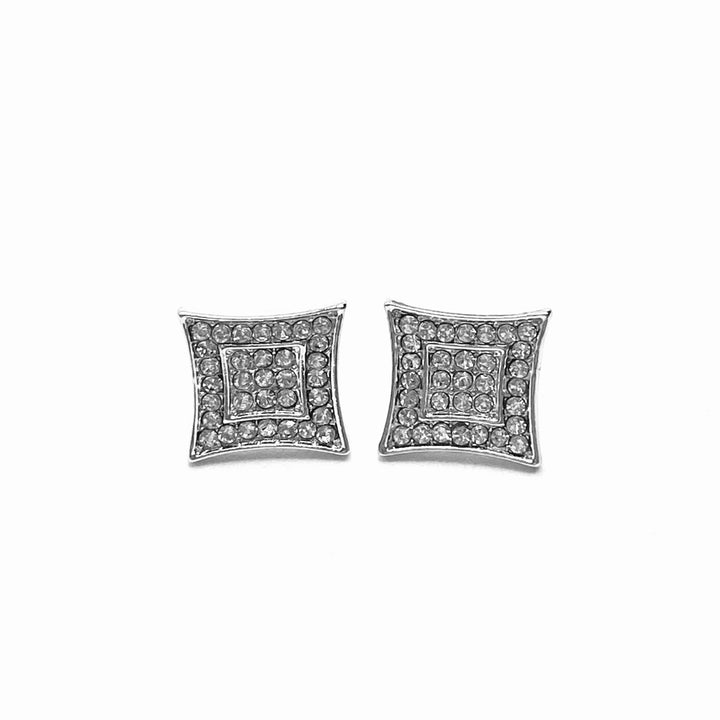 Earring Stud Metal Rhinestone Design Square