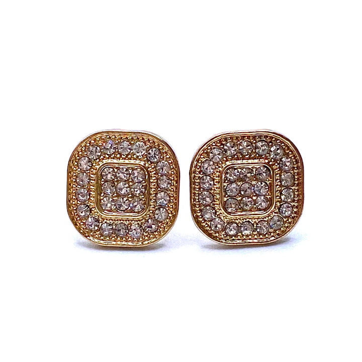 Earring Stud Metal Rhinestone Design Square