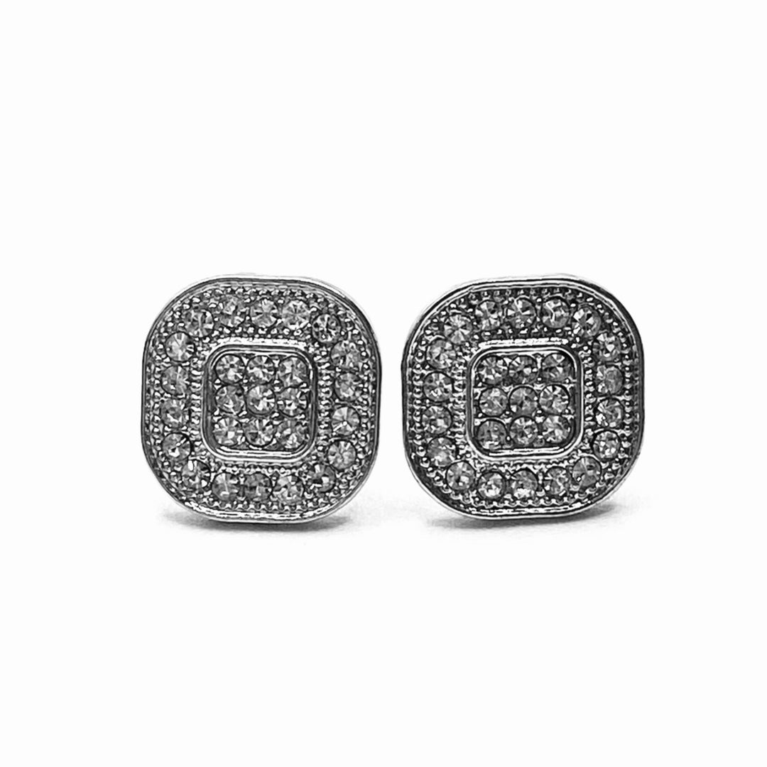 Earring Stud Metal Rhinestone Design Square