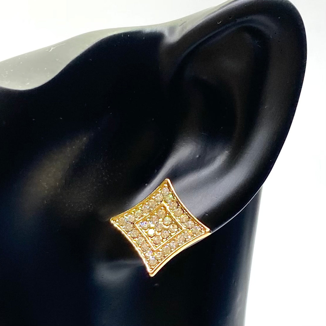 Earring Stud Metal Rhinestone Design Square