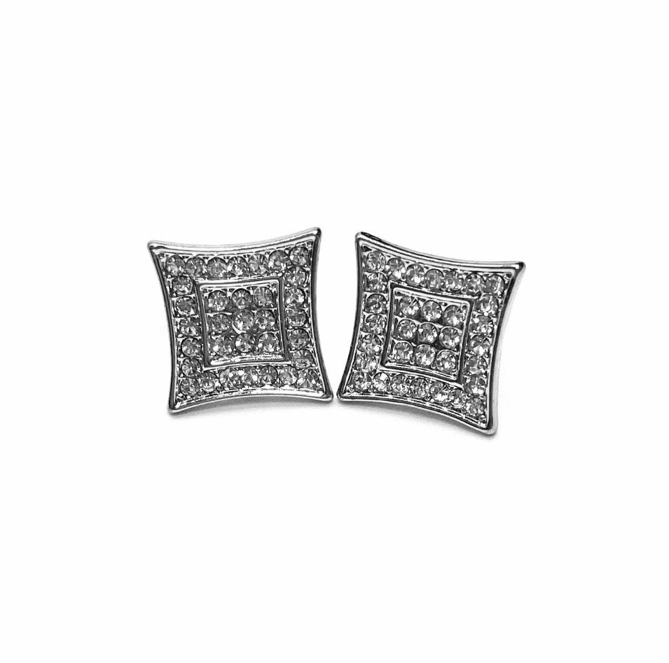 Earring Stud Metal Rhinestone Design Square