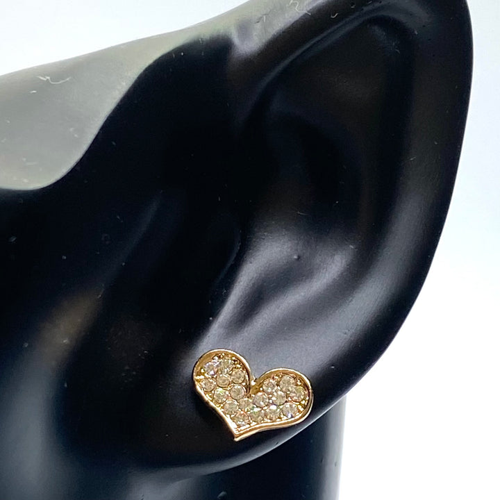 Earring Stud Metal Rhinestone Pave Heart Medium