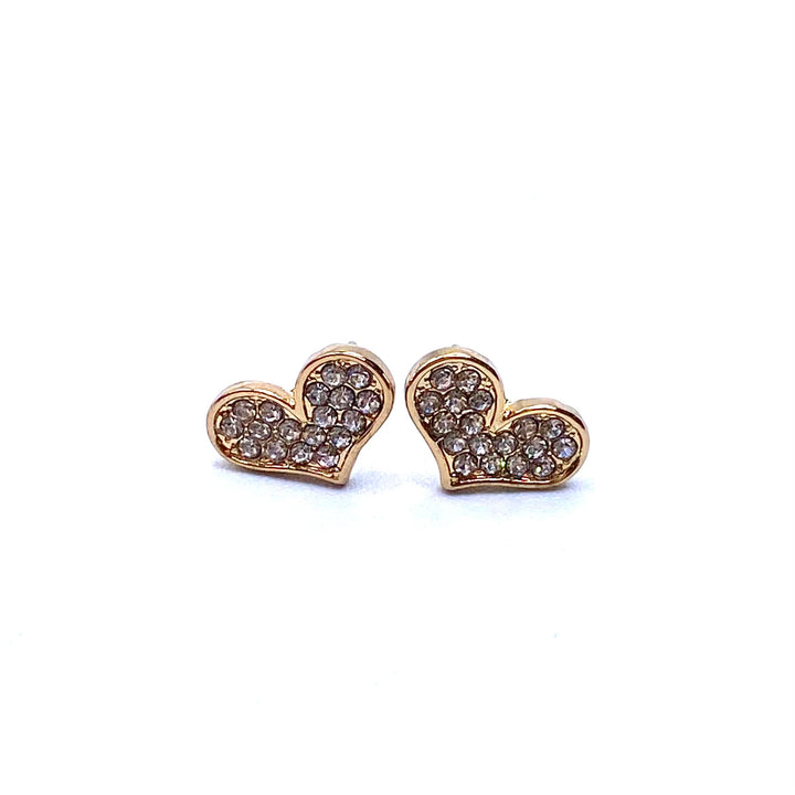 Earring Stud Metal Rhinestone Pave Heart Medium