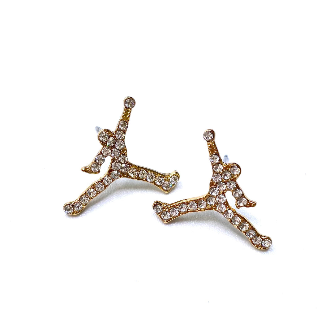 Earring Stud Metal Rhinestone Jumping Dunk Basketball