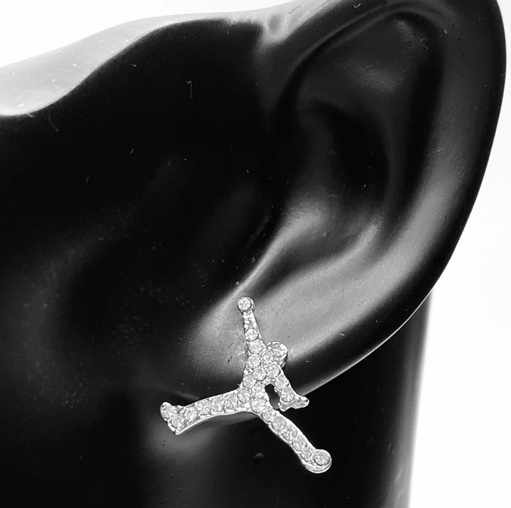 Earring Stud Metal Rhinestone Jumping Dunk Basketball