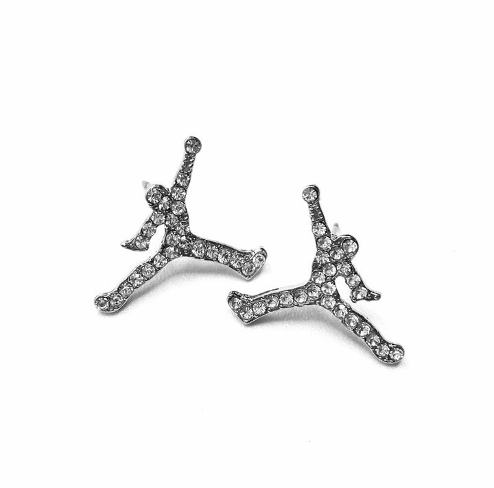 Earring Stud Metal Rhinestone Jumping Dunk Basketball