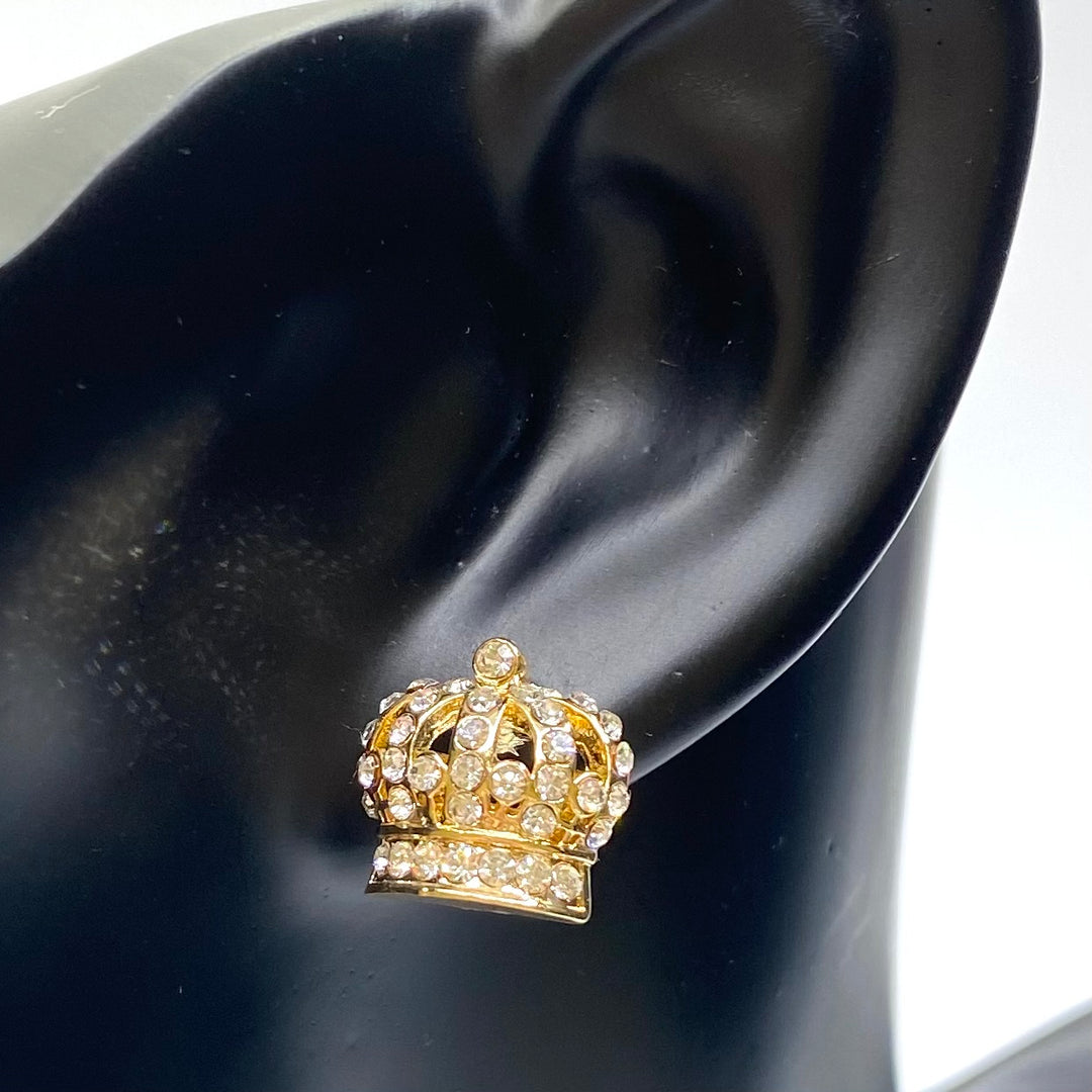 Earring Stud Metal Rhinestone Large Crown