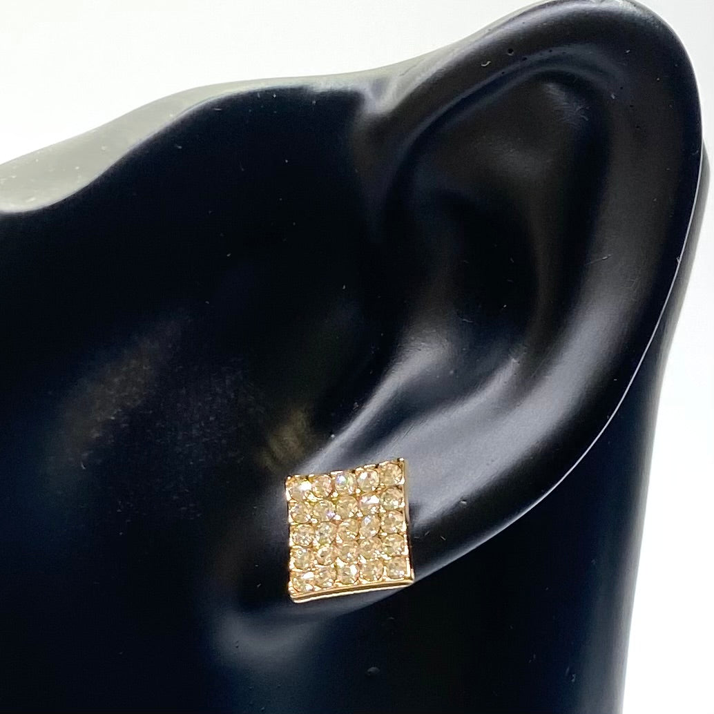 Earring Stud Metal Rhinestone Square