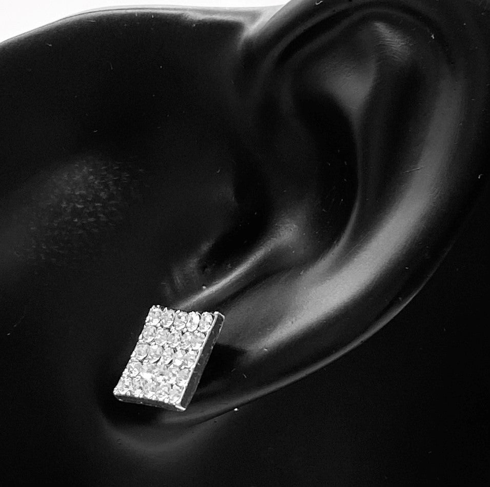 Earring Stud Metal Rhinestone Square