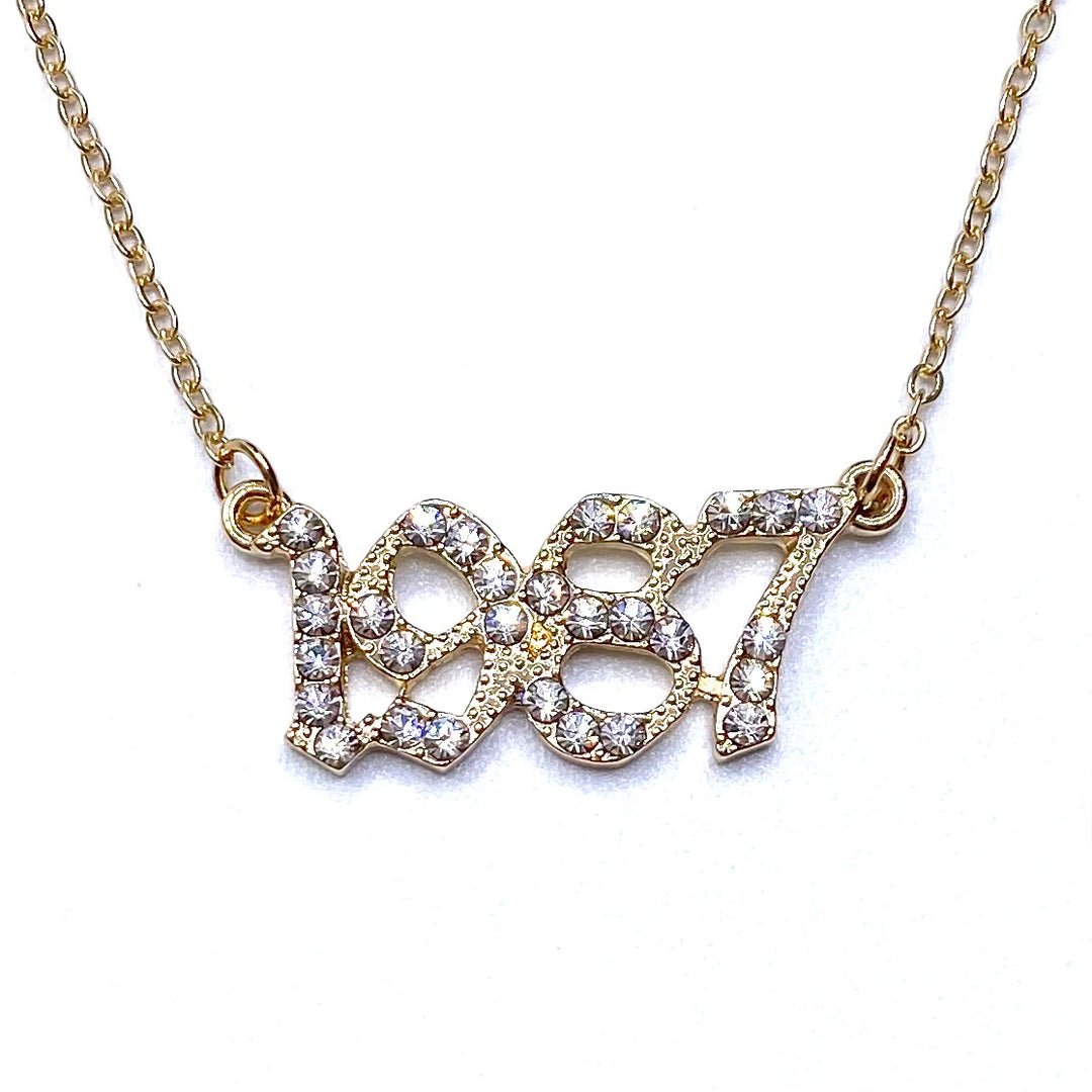 Necklace Metal Year Rhinestone Gold