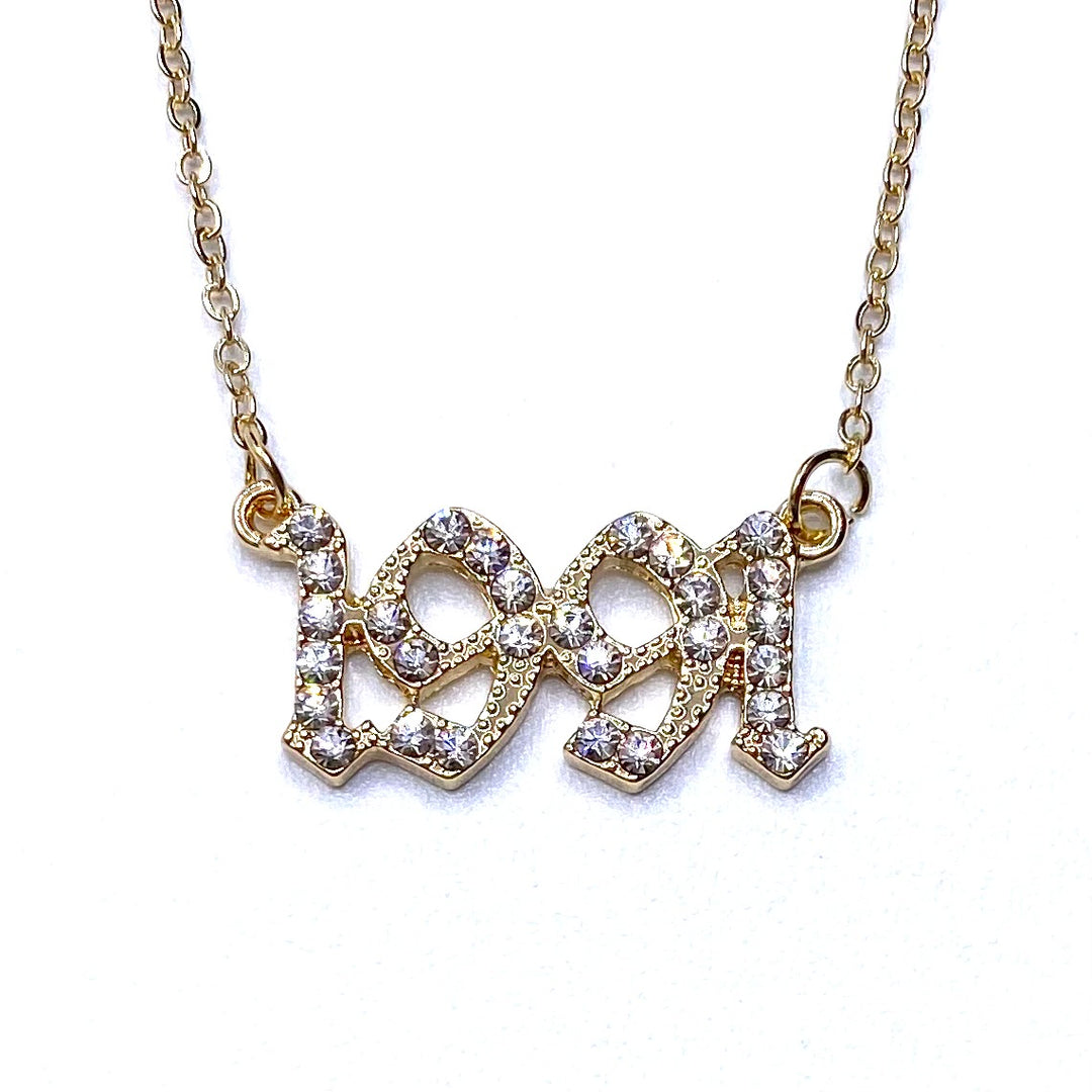 Necklace Metal Year Rhinestone Gold