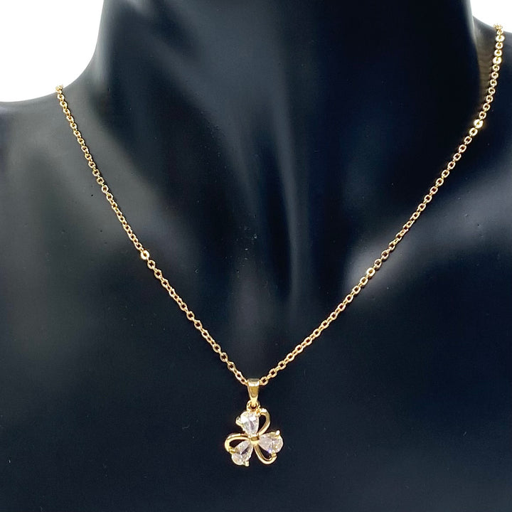 Necklace Charm Rhinestone Clover Gold