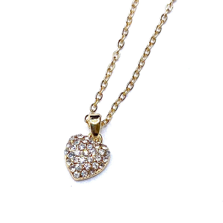 Necklace Charm Rhinestone Heart Gold Clear