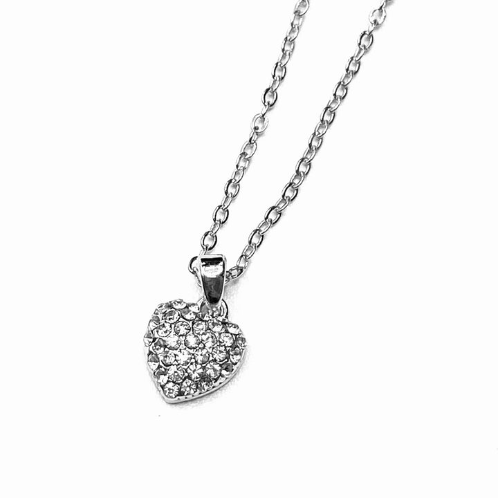 Necklace Charm Rhinestone Heart Silver Clear