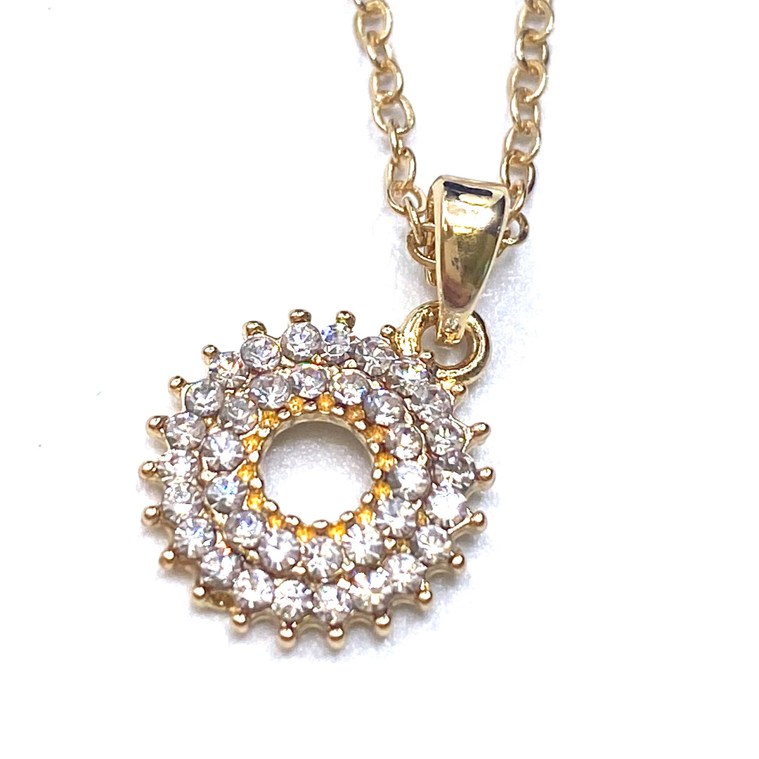 Necklace Charm Rhinestone Circle Gold Clear