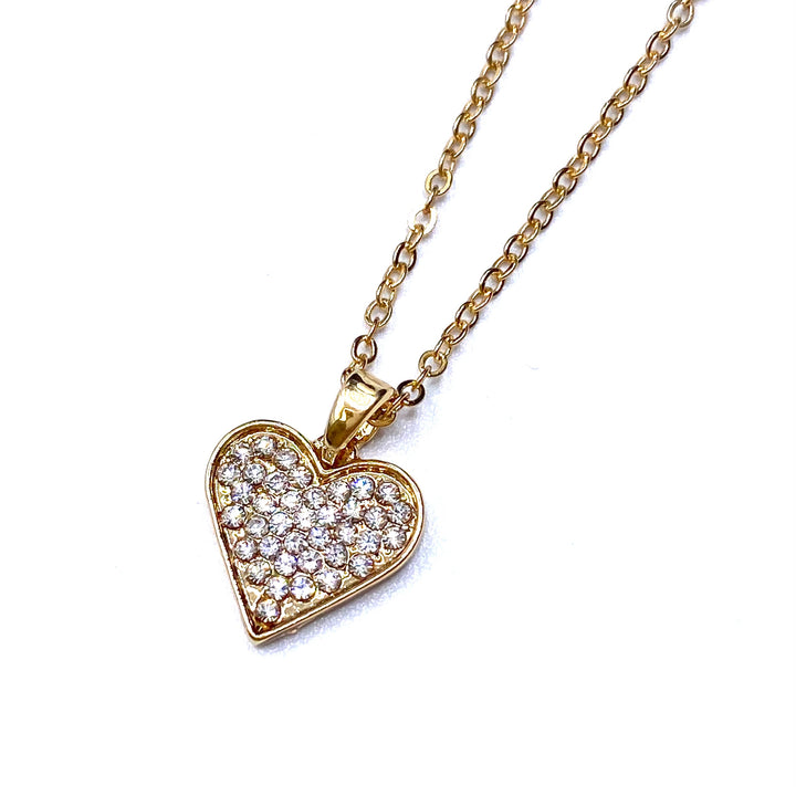 Necklace Charm Rhinestone Heart Gold Clear