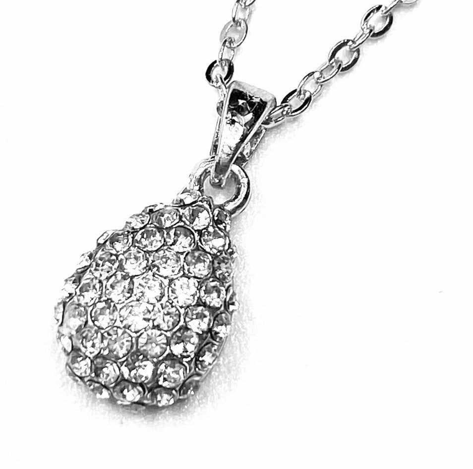 Necklace Charm Rhinestone Tear Silver Clear