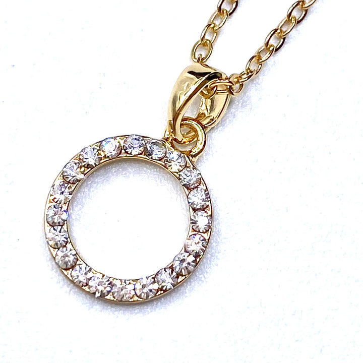 Necklace Charm Rhinestone Circle Gold Clear