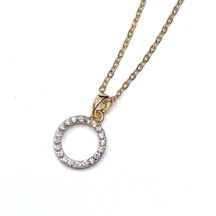 Necklace Charm Rhinestone Circle Gold Clear