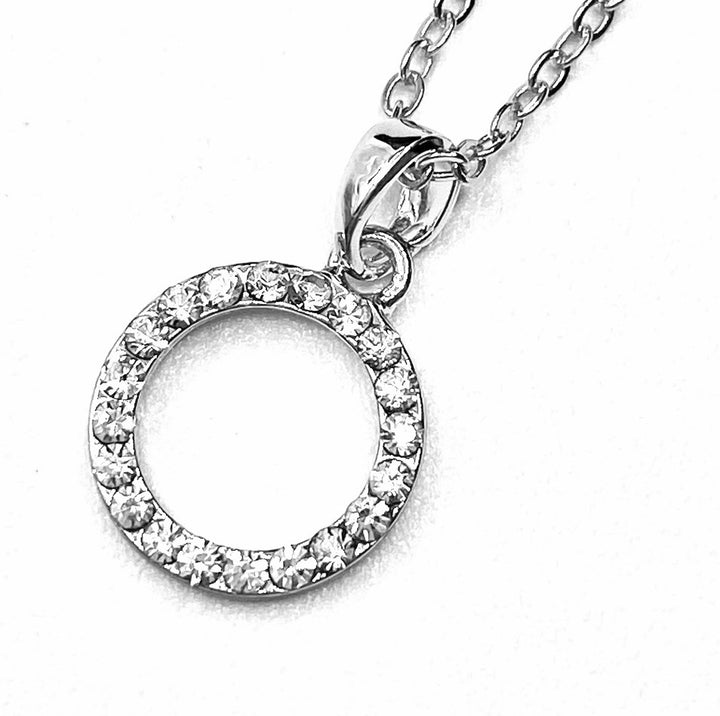 Necklace Charm Rhinestone Circle Silver Clear