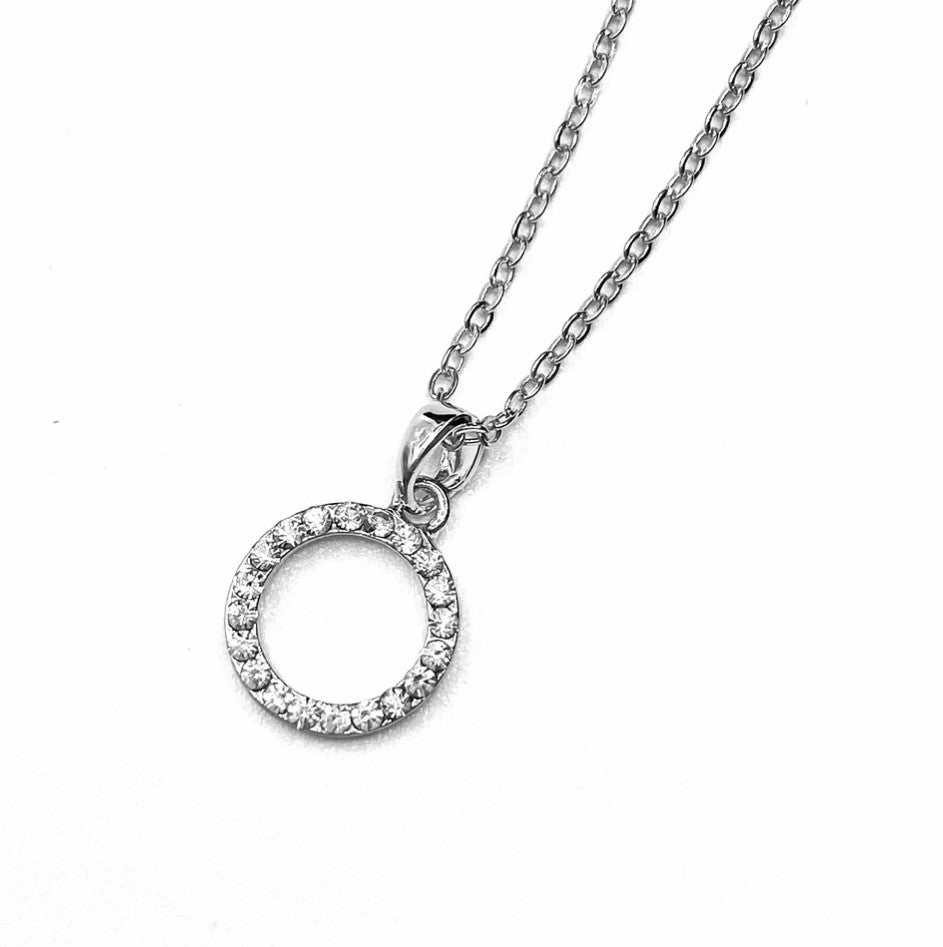 Necklace Charm Rhinestone Circle Silver Clear