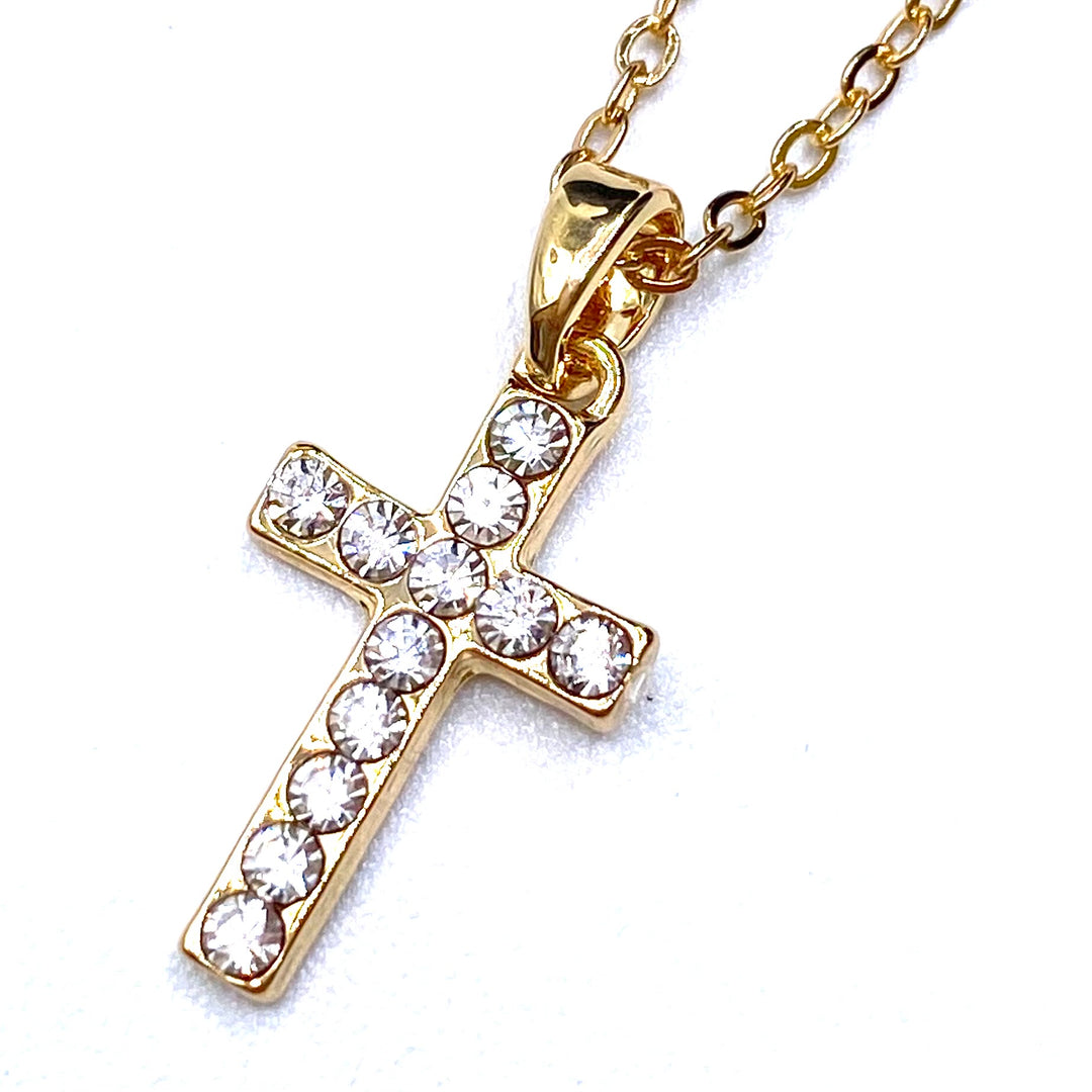 Necklace Charm Rhinestone Cross Gold Clear