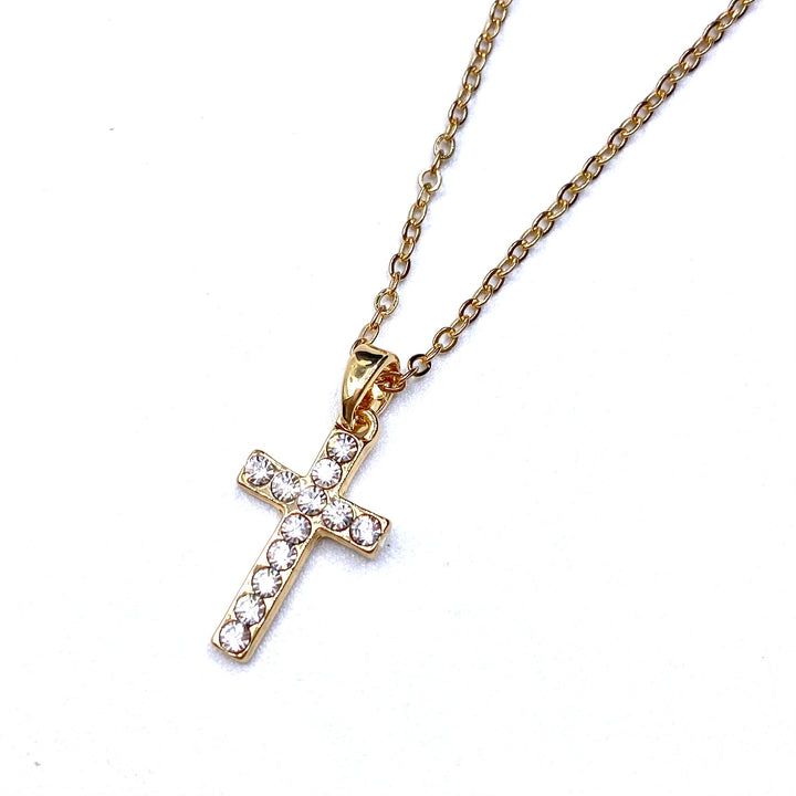 Necklace Charm Rhinestone Cross Gold Clear