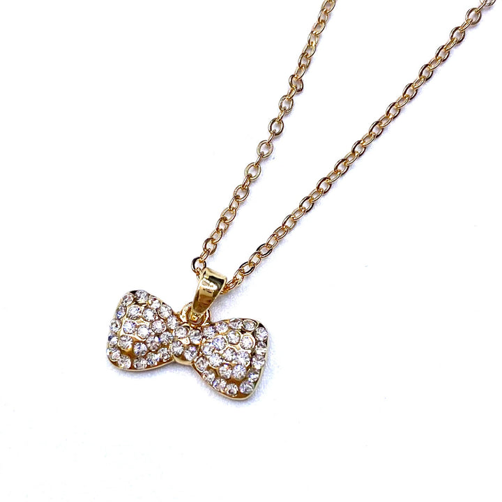 Necklace Charm Rhinestone Bow Gold Clear