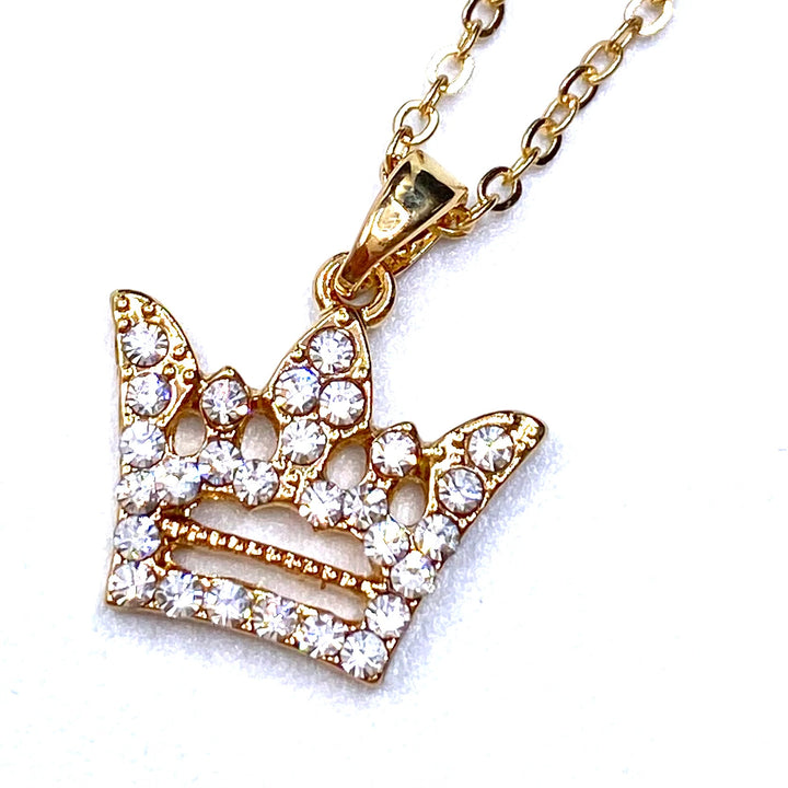 Necklace Charm Rhinestone Crown Gold Clear