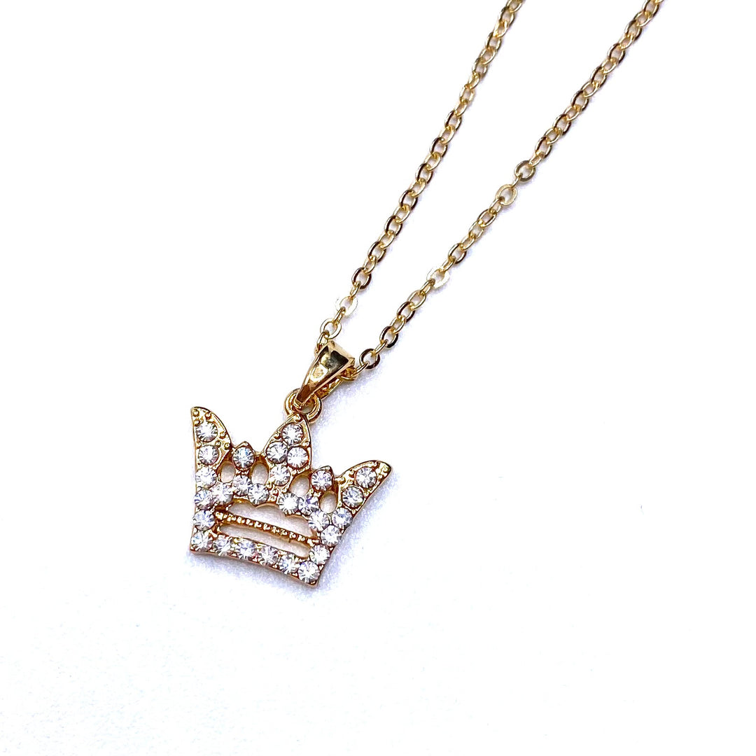 Necklace Charm Rhinestone Crown Gold Clear