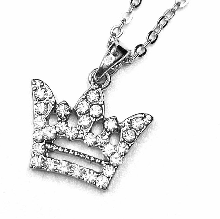 Necklace Charm Rhinestone Crown Silver Clear