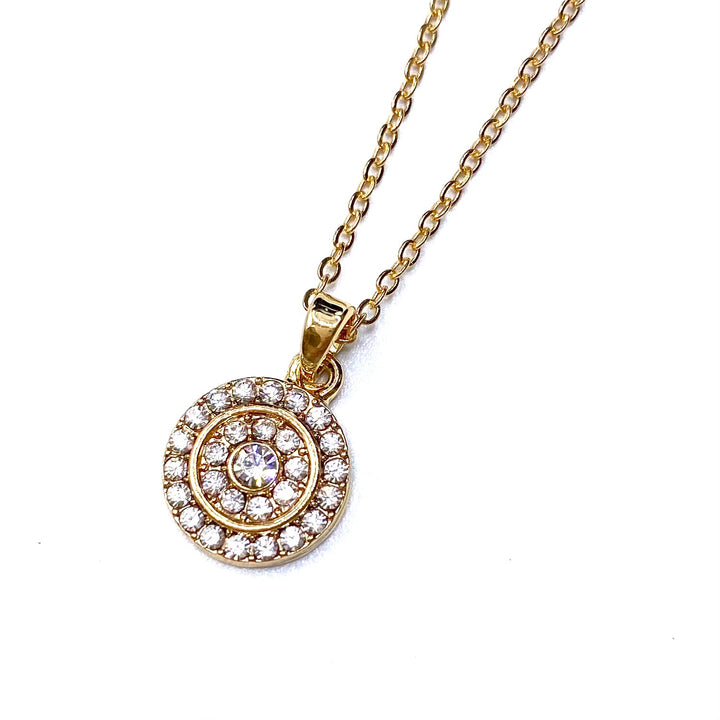 Necklace Charm Rhinestone Circle Gold Clear