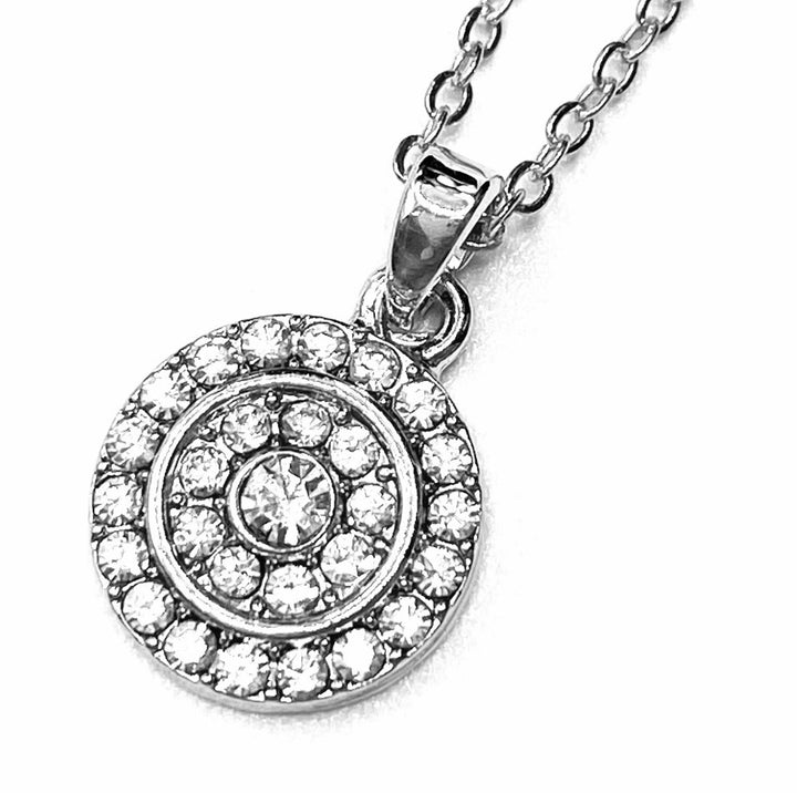 Necklace Charm Rhinestone Circle Silver Clear